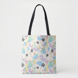 Pastel Retro Memphis Pattern Swirls Tote Bag