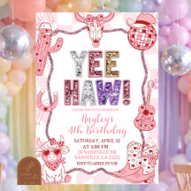 Pastel Retro Pailletten Yeehaw Cowgirl Verjaardags