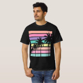 Pastel Retro Palm Tree, Palm Tree Beach  T-shirt (Voorkant volledig)