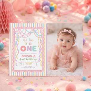 Pastel Retro Papieren Kettingen Meisje 1e Verjaard Kaart