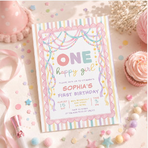 Pastel Retro Papieren Kettingen Meisje 1e Verjaard Kaart