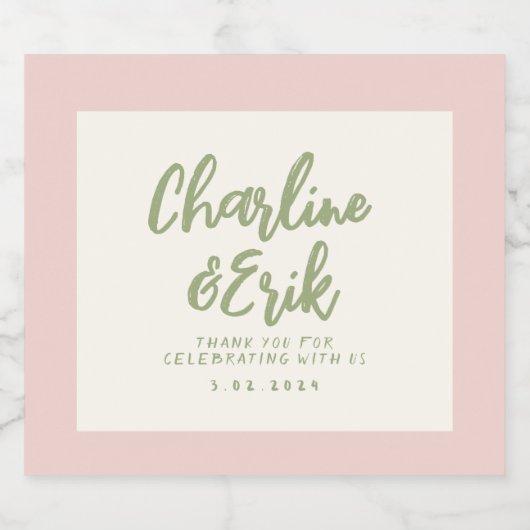 Pastel Retro Pinky Handschrift bruiloft Sparkling Wijnetiket (Enkel label)