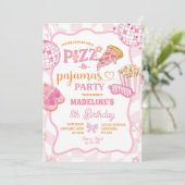 Pastel Retro Pizza en Pyjama Feestje Kaart (Staand voorkant)