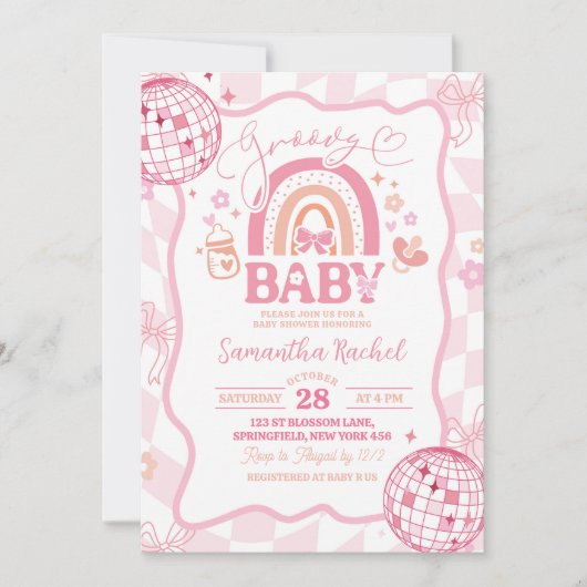 Pastel Retro Rainbow Groovy Baby shower Kaart (Voorkant)
