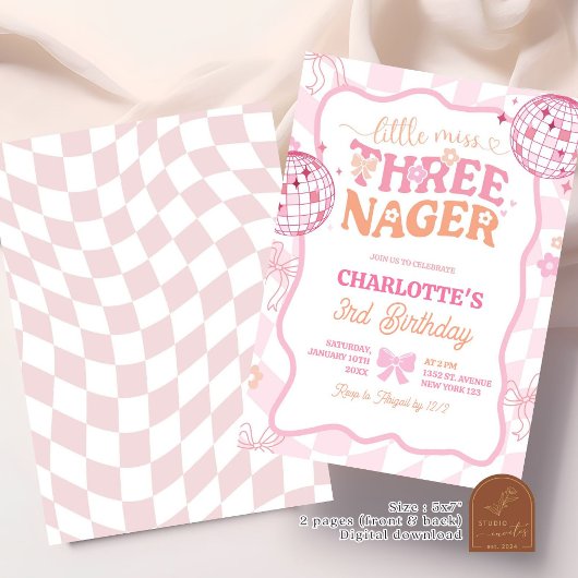 Pastel Retro Rainbow Little Miss Threenager Kaart