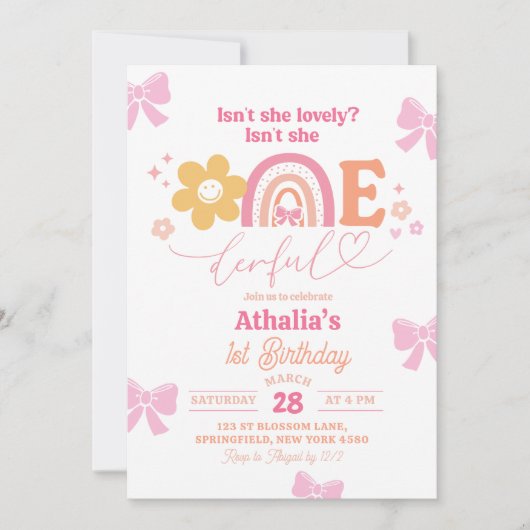 Pastel Retro Rainbow Onederful 1e verjaardag Kaart (Voorkant)