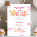Pastel Retro Rainbow Onederful 1e verjaardag Kaart<br><div class="desc">Pastel Retro Rainbow Onederful 1st Birthday,  Pink Pastel Retro Kids Birthday,  Pink Pastel Retro Flower 1st Birthday,  Coquette Bow 1st Birthday Invitation,  Is zij niet Onederful 1st Birthday Invitation</div>