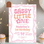 Pastel Retro Rainbow Sassy Little One Verjaardag Kaart<br><div class="desc">Pastel Retro Rainbow Sassy Little One Birthday,  Retro Wavy Kids Verjaardag Uitnodiging,  Coquette Bow Retro 1e Verjaardag Uitnodiging,  Roze Pastel Retro Wavy 1e Verjaardag Uitnodiging</div>
