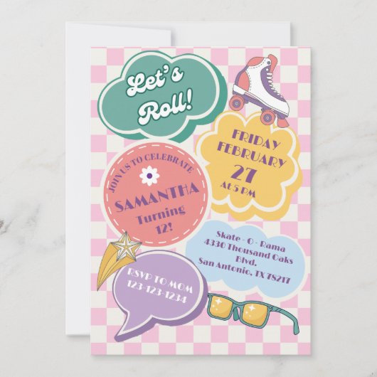 Pastel Retro Roller Skating Party Invitation (Voorkant)