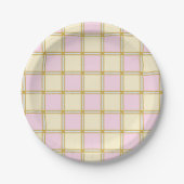Pastel Retro Roze, Blauw en Geel Checkers Papieren Bordje (Voorkant)