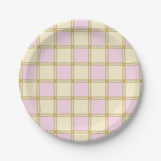 Pastel Retro Roze, Blauw en Geel Checkers Papieren Bordje (Voorkant)