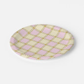 Pastel Retro Roze, Blauw en Geel Checkers Papieren Bordje (Gekanteld)