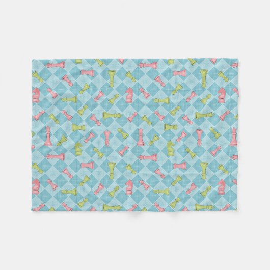 Pastel Retro Schaakbord Fleece Deken (Voorkant (Horizontaal))