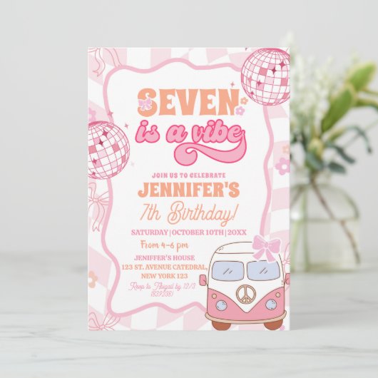 Pastel Retro Seven is een vibe Van Groovy verjaard Kaart (Staand voorkant)