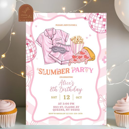 Pastel Retro Slumber Party Girl Birthday Kaart