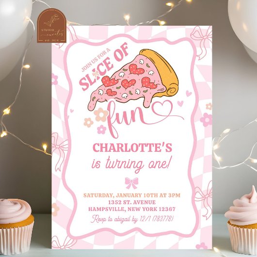 Pastel Retro Snee van Fun Pizza Feestje Kaart