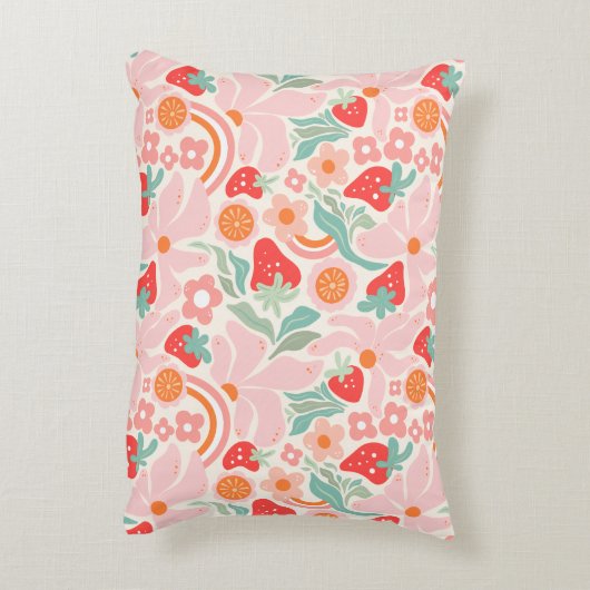 Pastel retro strawberry  accent kussen (Achterkant (Verticaal))