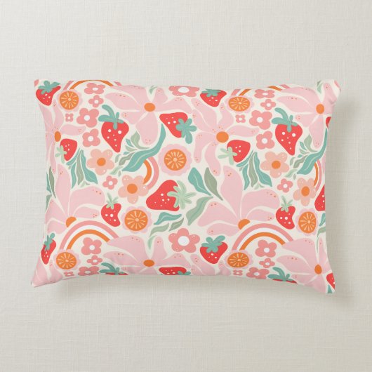 Pastel retro strawberry  accent kussen (Achterkant)