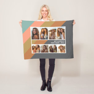 Pastel Retro Streep 8 Foto Collage Meiden Weekend Fleece Deken
