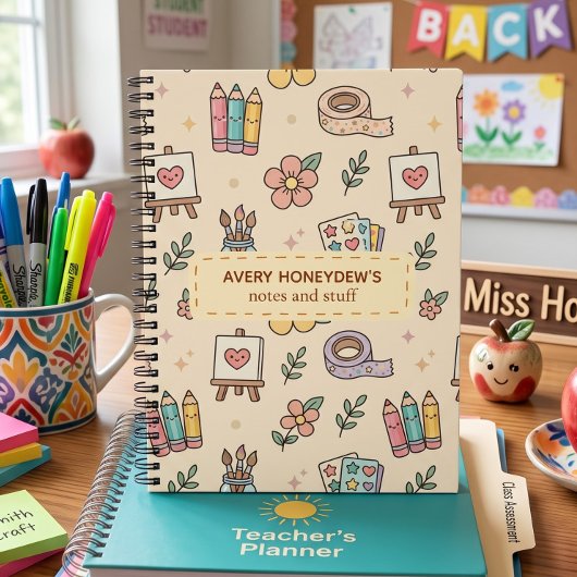 Pastel Retro Terug naar School Patroon Notitieboek