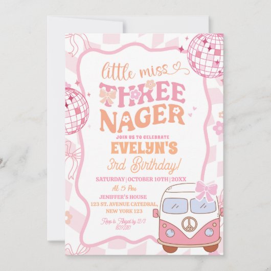 Pastel Retro van Groovy Little Miss Threenager Kaart (Voorkant)