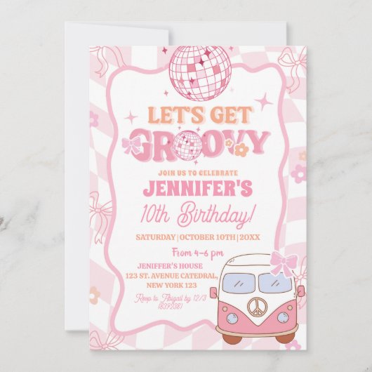 Pastel Retro Van Groovy Verjaardagsfeest Kaart (Voorkant)