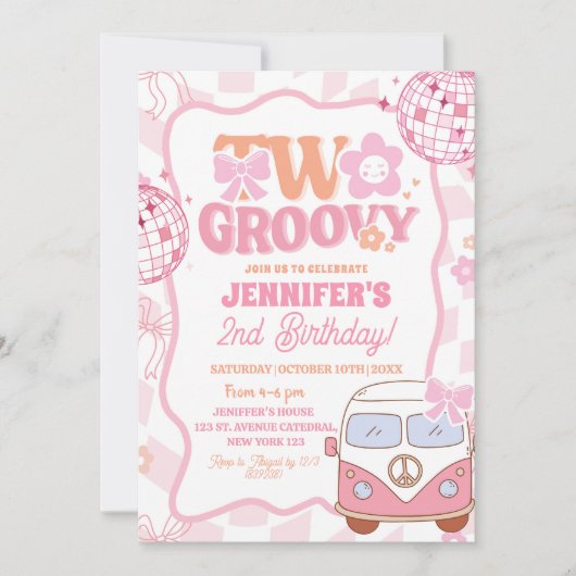 Pastel Retro Van Two Groovy 2e verjaardagsfeestje Kaart (Voorkant)