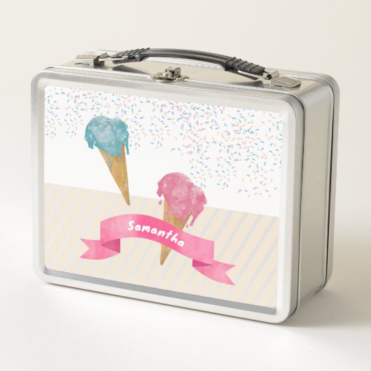 Pastel Retro Waterverf Ice Cream & Sprins (Voorkant)