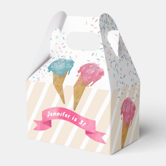 Pastel Retro Waterverf Ice Cream & Sprins Bedankdoosjes (Voorkant Zijde)
