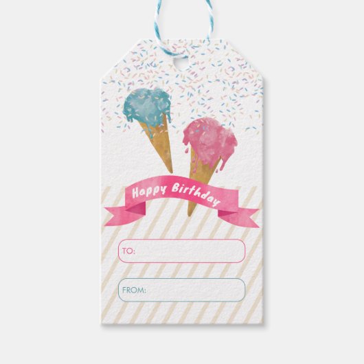 Pastel Retro Waterverf Ice Cream & Sprins Cadeaulabel (Voorkant)