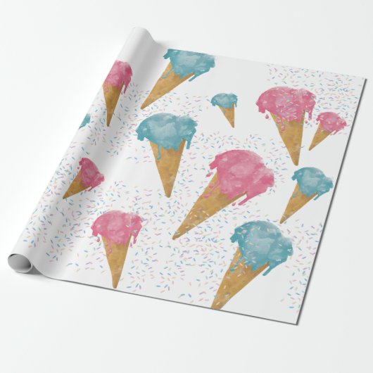 Pastel Retro Waterverf Ice Cream & Sprins Cadeaupapier (Uitgerold)