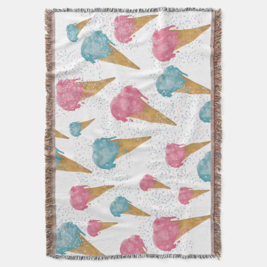 Pastel Retro Waterverf Ice Cream & Sprins Deken (Voorkant Verticaal)