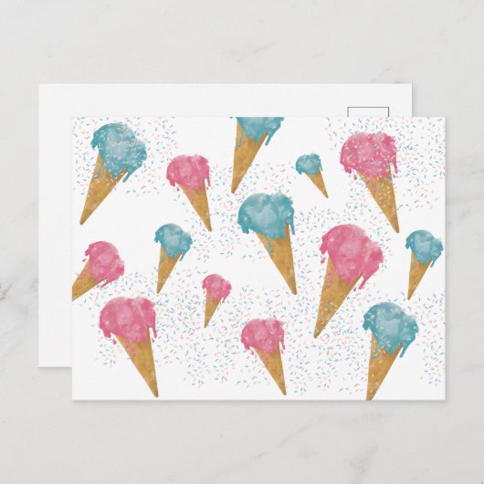 Pastel Retro Waterverf Ice Cream & Sprins Feestdagenkaart (Voorkant / Achterkant)