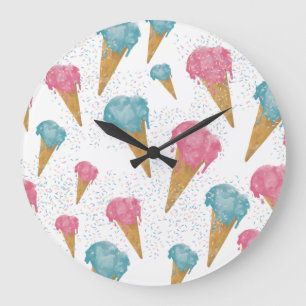 Pastel Retro Waterverf Ice Cream & Sprins Grote Klok