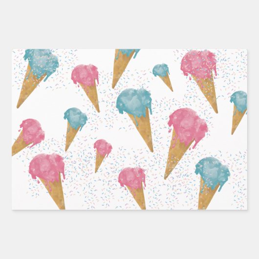 Pastel Retro Waterverf Ice Cream & Sprins Inpakpapier Vel (Voorkant)