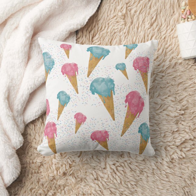 Pastel Retro Waterverf Ice Cream & Sprins Kussen (Deken)