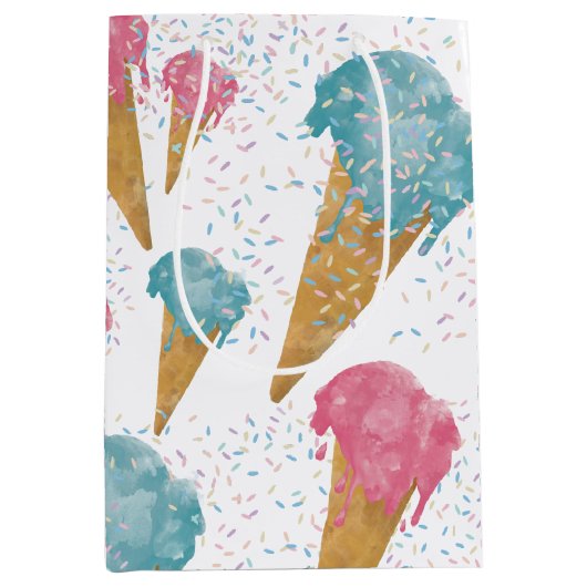 Pastel Retro Waterverf Ice Cream & Sprins Medium Cadeauzakje (Voorkant)