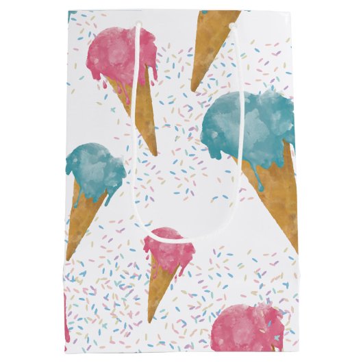 Pastel Retro Waterverf Ice Cream & Sprins Medium Cadeauzakje (Achterkant)