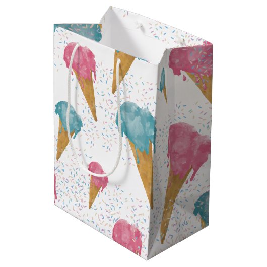 Pastel Retro Waterverf Ice Cream & Sprins Medium Cadeauzakje (Achterkant Gekanteld)