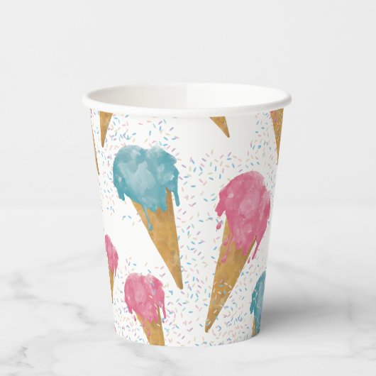 Pastel Retro Waterverf Ice Cream & Sprins Papieren Bekers (Links)