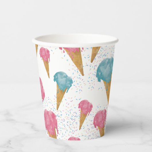 Pastel Retro Waterverf Ice Cream & Sprins Papieren Bekers (Voorkant)