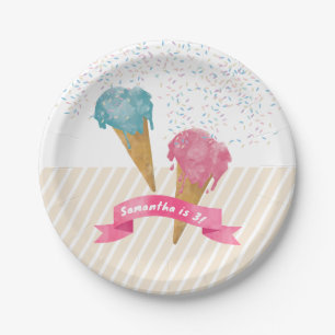 Pastel Retro Waterverf Ice Cream & Sprins Papieren Bordje