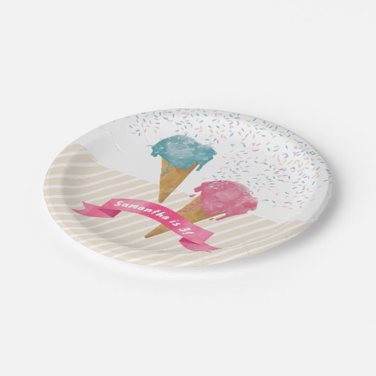 Pastel Retro Waterverf Ice Cream & Sprins Papieren Bordje (Gekanteld)