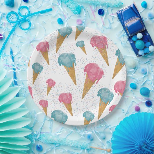 Pastel Retro Waterverf Ice Cream & Sprins Papieren Bordje (Feest)