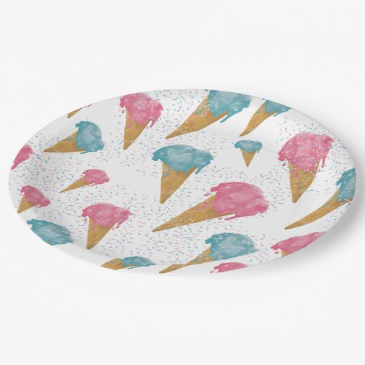 Pastel Retro Waterverf Ice Cream & Sprins Papieren Bordje (Gekanteld)