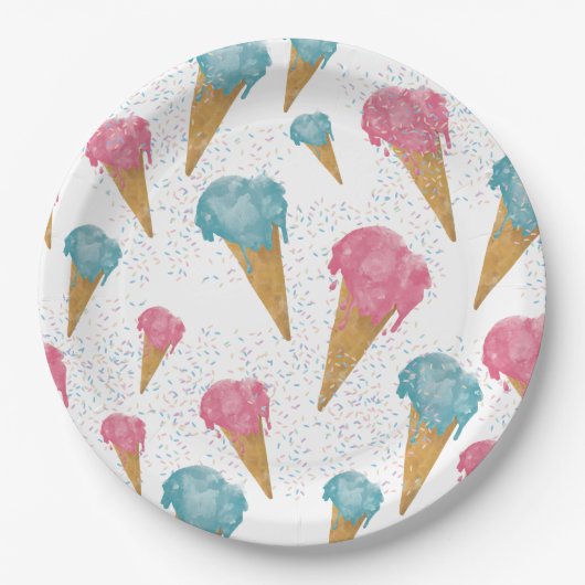 Pastel Retro Waterverf Ice Cream & Sprins Papieren Bordje (Voorkant)