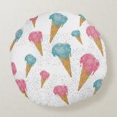 Pastel Retro Waterverf Ice Cream & Sprins Rond Kussen (Achterkant)