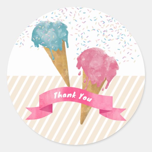 Pastel Retro Waterverf Ice Cream & Sprins Ronde Sticker (Voorkant)
