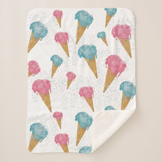 Pastel Retro Waterverf Ice Cream & Sprins Sherpa Deken (Voorkant)