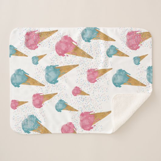 Pastel Retro Waterverf Ice Cream & Sprins Sherpa Deken (Voorkant (horizontaal))